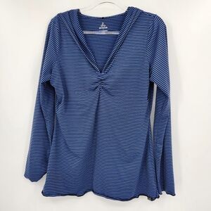 Prana Perry Stripe Hooded Lightweight Long Sleeve Tee Womens Size Large Blue